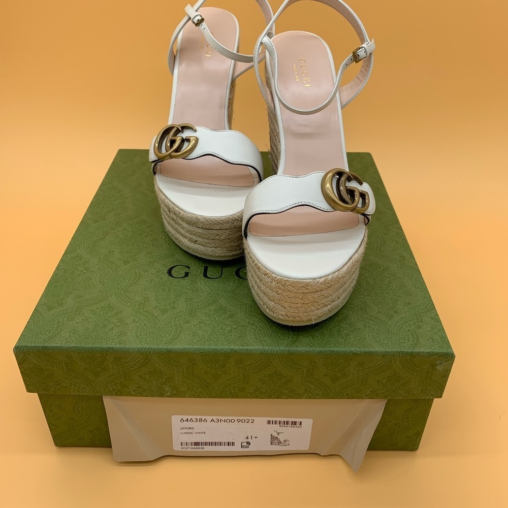 Gucci Lifford Double G Logo Espadrilles Sandals size 41.5